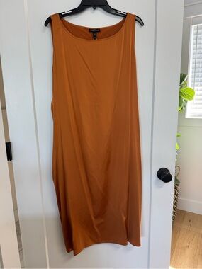 Eileen Fisher Sleeveless Shift Dress in Rust Orange